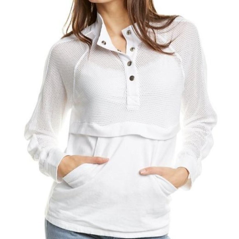 Monrow Mesh Mix Track‎ Snap Button Pullover Long Sleeve Top M $140